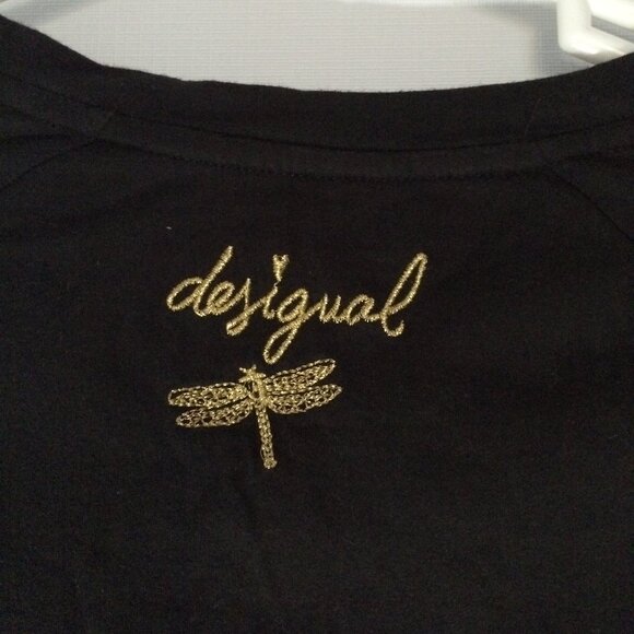 Desigual Womens Top Medium Black Multicolor Floral Print Glitter Long Sleeve - Picture 4 of 7